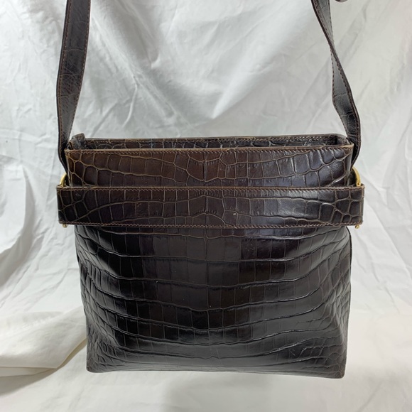 Genuine vintage fashionable Salvatore Ferragamo brown croc pattern shoulder bag - Picture 6 of 15